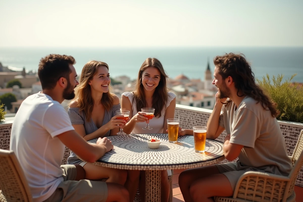 Groupe d amis sur un toit à Tanger