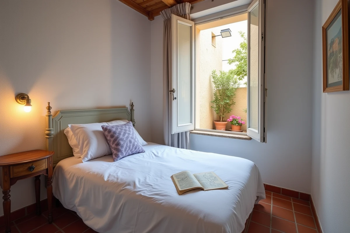 Chambre simple et économique dans une maison d'hôtes provençale à Cassis avec cour intérieure ensoleillée