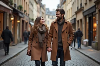 Couple marchant dans le vieux Dijon avec façades médiévales