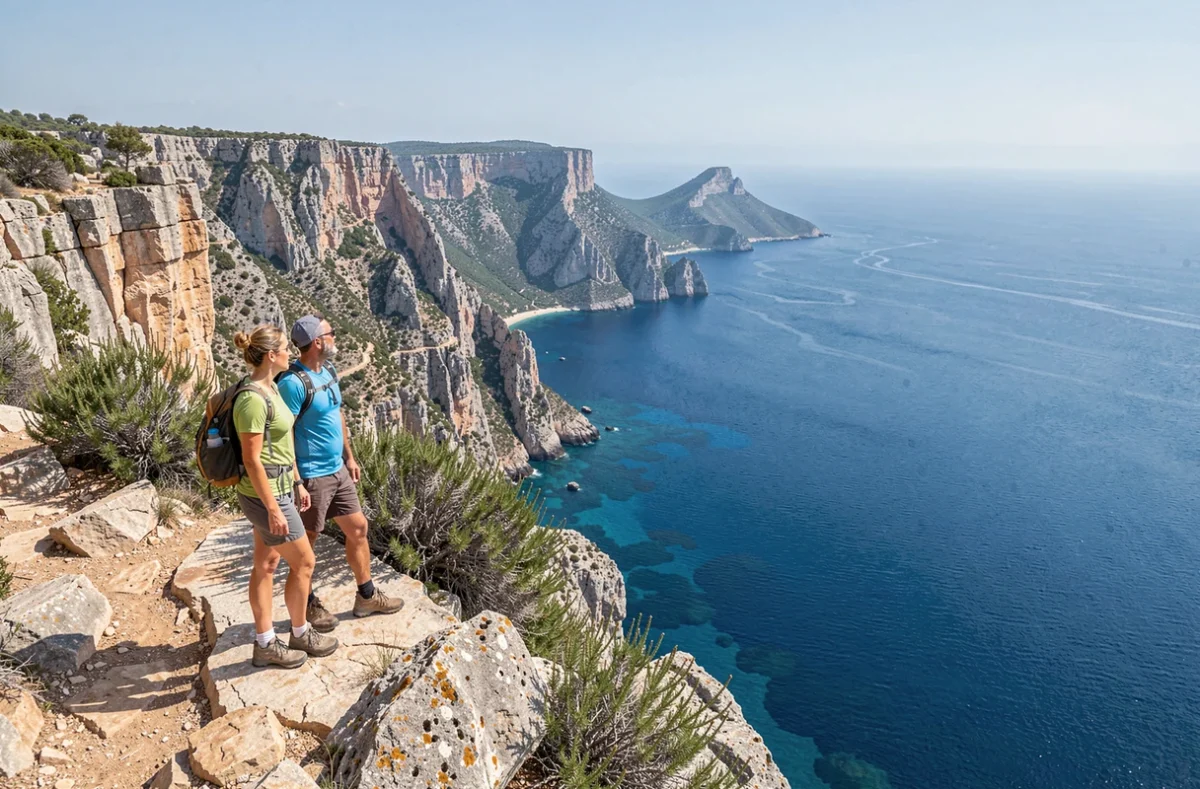 Couple admirant le panorama côtier spectaculaire de la Serra de Tramuntana à Majorque