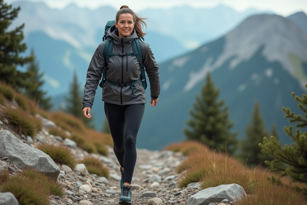 Femme sportive en randonnée en montagne alpine