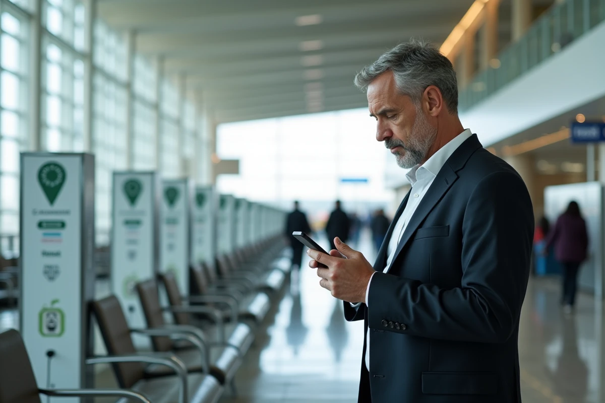 Homme d affaires chargeant son smartphone à Casablanca