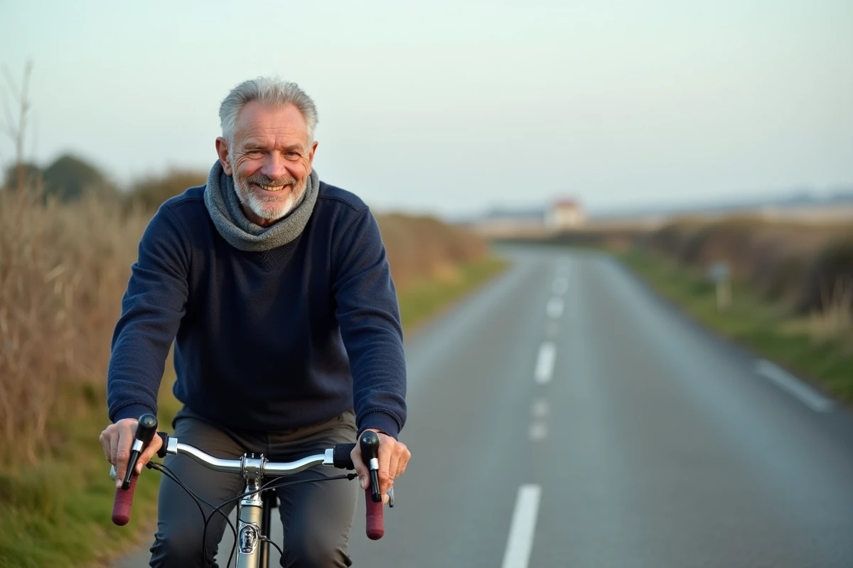 Homme à vélo dans la campagne près de la ria d’Étel