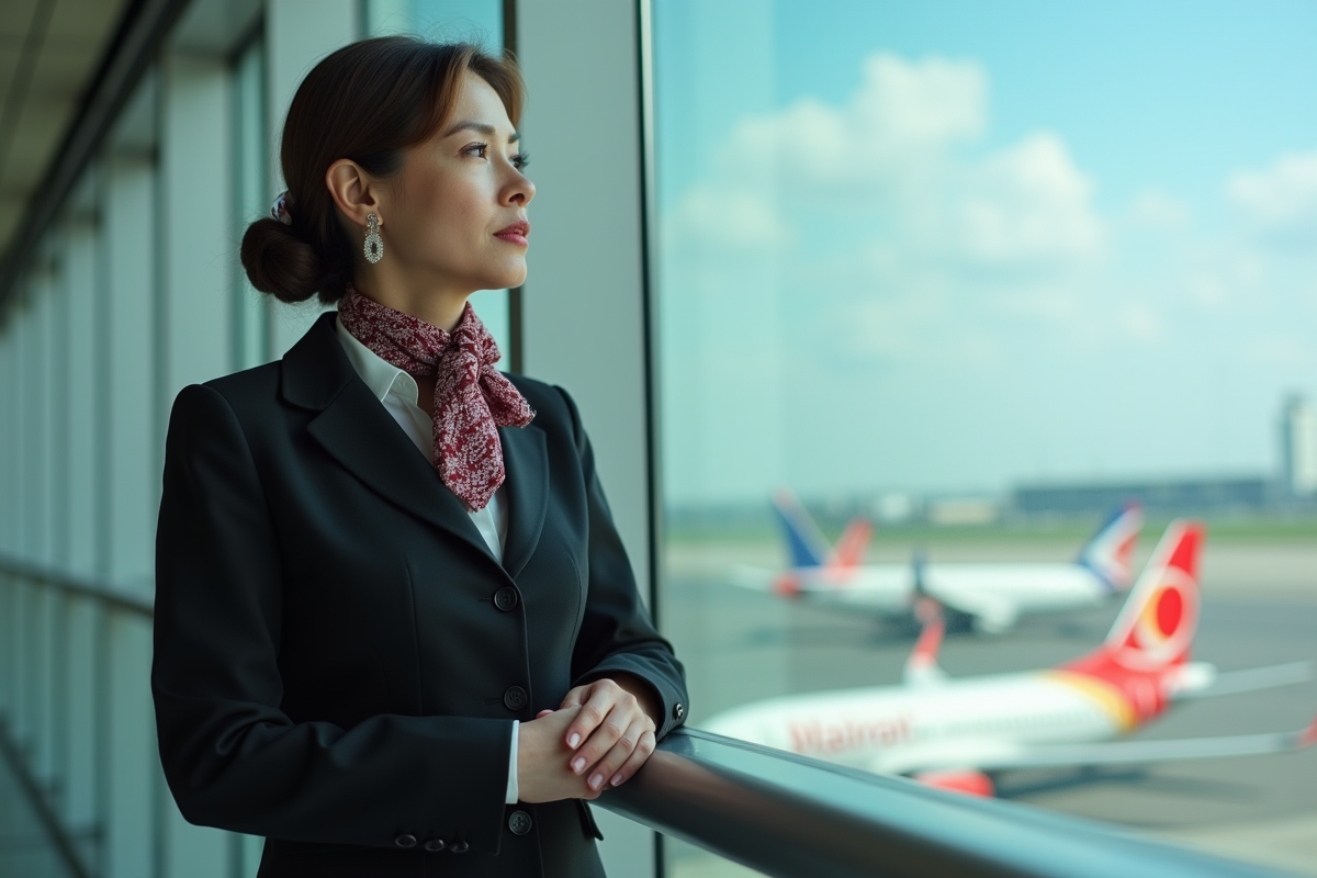 Hôtesse d aeroport regardant dehors au terminal
