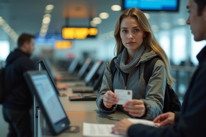 Femme présentant une carte d'identité expirée à l'aéroport