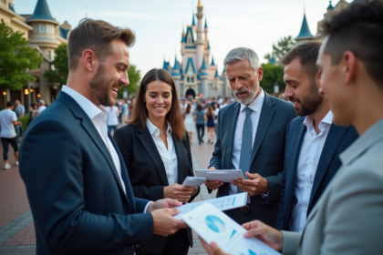 Groupe de professionnels en discussion devant Disney