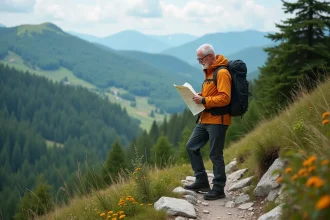 Randonneur au sommet des montagnes près de Dancharia