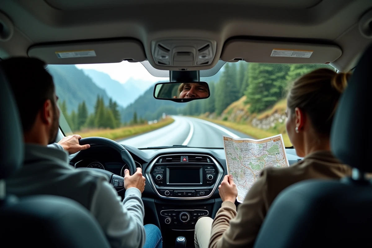 Voiture en famille qui traverse le Col du Petit-Saint-Bernard côté français sur la route des Alpes